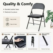 CONCETTA 2 Pack Folding Chair, Indoor Outdoor Portable Stackable Commercial Leather Padded Seat for Home, Office, Party, Black