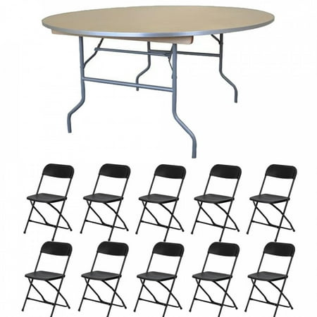 Pogo 60 Round Wood Banquet Folding Table And Chairs Black Chair Pogo 60 Round Wood Banquet Folding Table And Chairs Black Chair