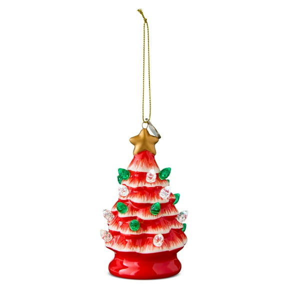 Mr. Christmas 4" Nostalgic Ceramic Lit Tree Ornament Decoration, Red
