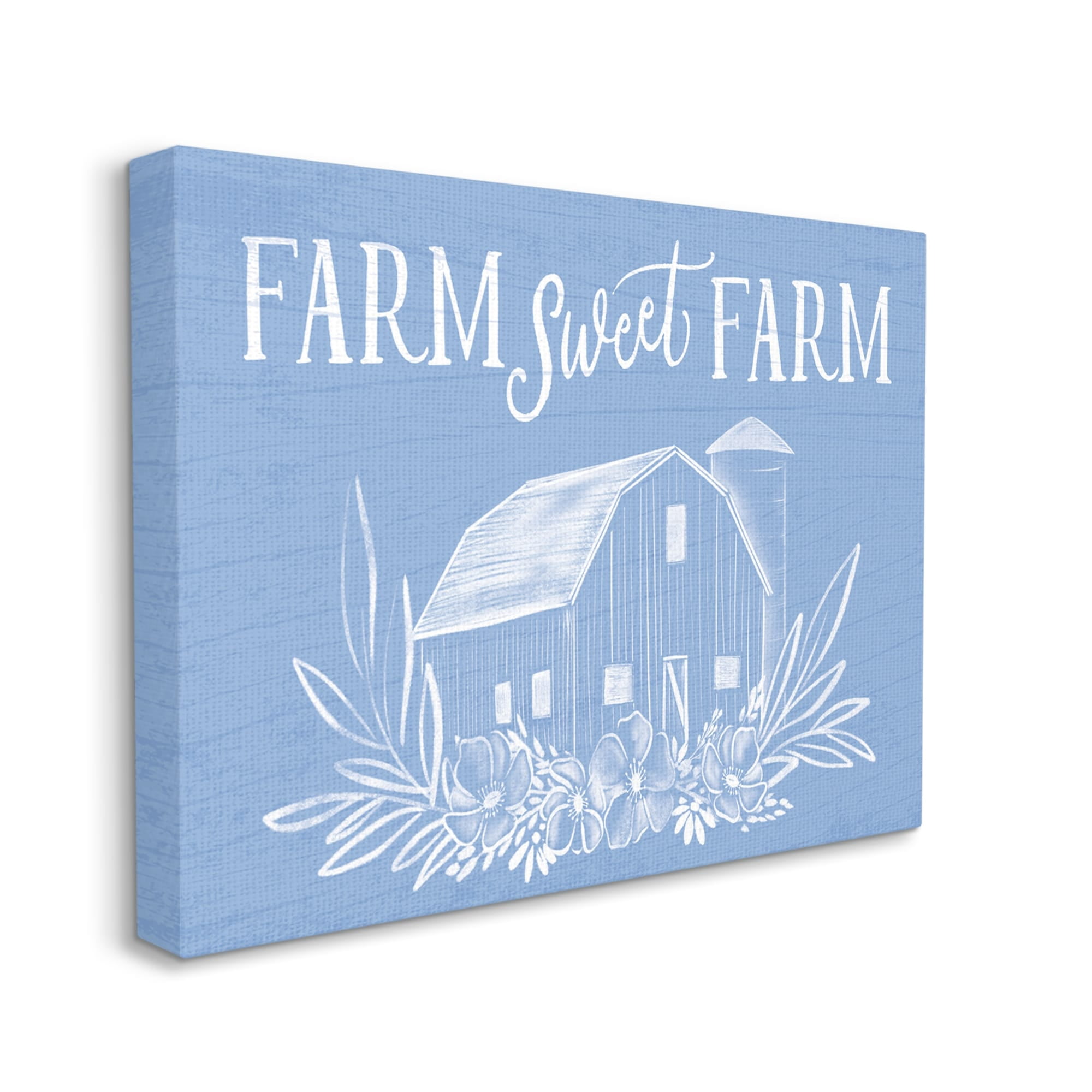 Stupell Industries Sweet Farm Blue Floral Barn Stencil Welcome Sign,30 x 24, Design by Doodles.Ink.