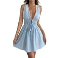 thumbnail image 2 of Women'S Fresh Seaside Vacation Style Strappy Sleeveless Backless Striped Dress Summer Light Blue S, 2 of 10