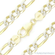 ALFRED & VINCENT 10mm Figaro / Figaroa Link D-Cut Pave Italian Chain Bracelet in .925 Sterling Silver w/ 14k Yellow Gold