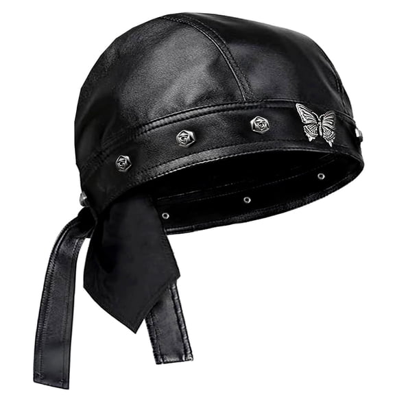 Punk Biker Butterfly Cap for Women Adjustable Motorcycle Cycling Black Bandana Head Wrap Doo Rag