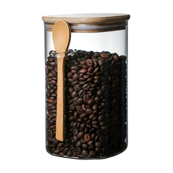 ACDANC Glass Jar with Bamboo Lid and Spoon,Airtight Clear Square Glass Canister Jar for Kitchen Storage,for Sugar,Seeds,Salt,Pepper,Spices,1200 ml