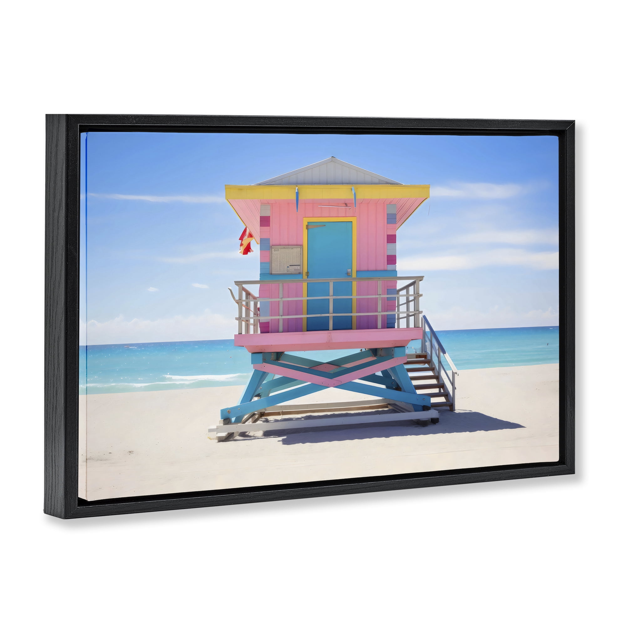 Stupell Industries Pastel Lifeguard Hut on Beach Black Framed Floater Canvas Wall Art, design by Creative Studio