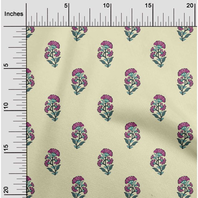 oneOone Polyester Lycra Light Yellow Fabric Floral Block Sewing Material Print Fabric By The Yard 56 Inch Wide