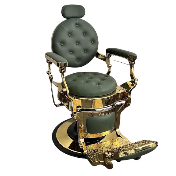 Vintage Barber Chair for Barbershop, Heavy Duty 360° Hydraulic Recline Salon Chair with Adjustable Headrest and Footrest, Supports Up to 700lbs, for Hair Beauty Stylist Tattoo- Green
