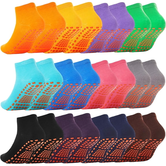 12 Pairs Pilate Grip Socks for Women Anti-Skid Yoga Socks with Grips Hospital Socks Solid Color Bulk Ankle Socks