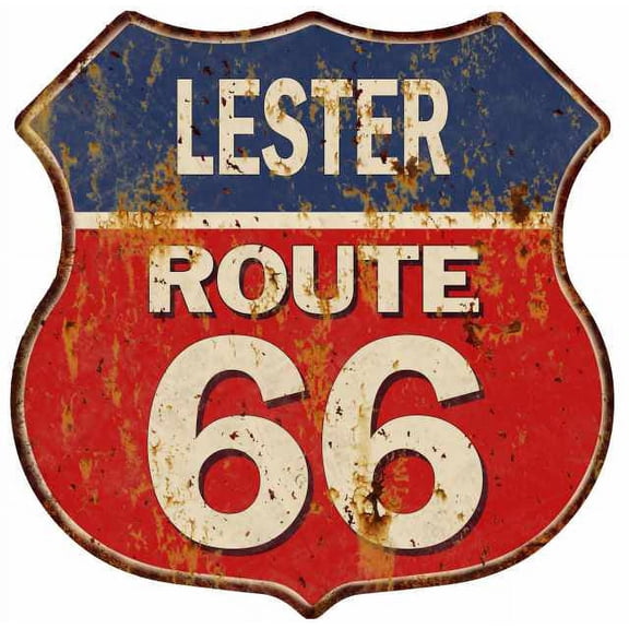 LESTER Route 66 Sign Shield Metal Gift Man Cave Red 211110005316
