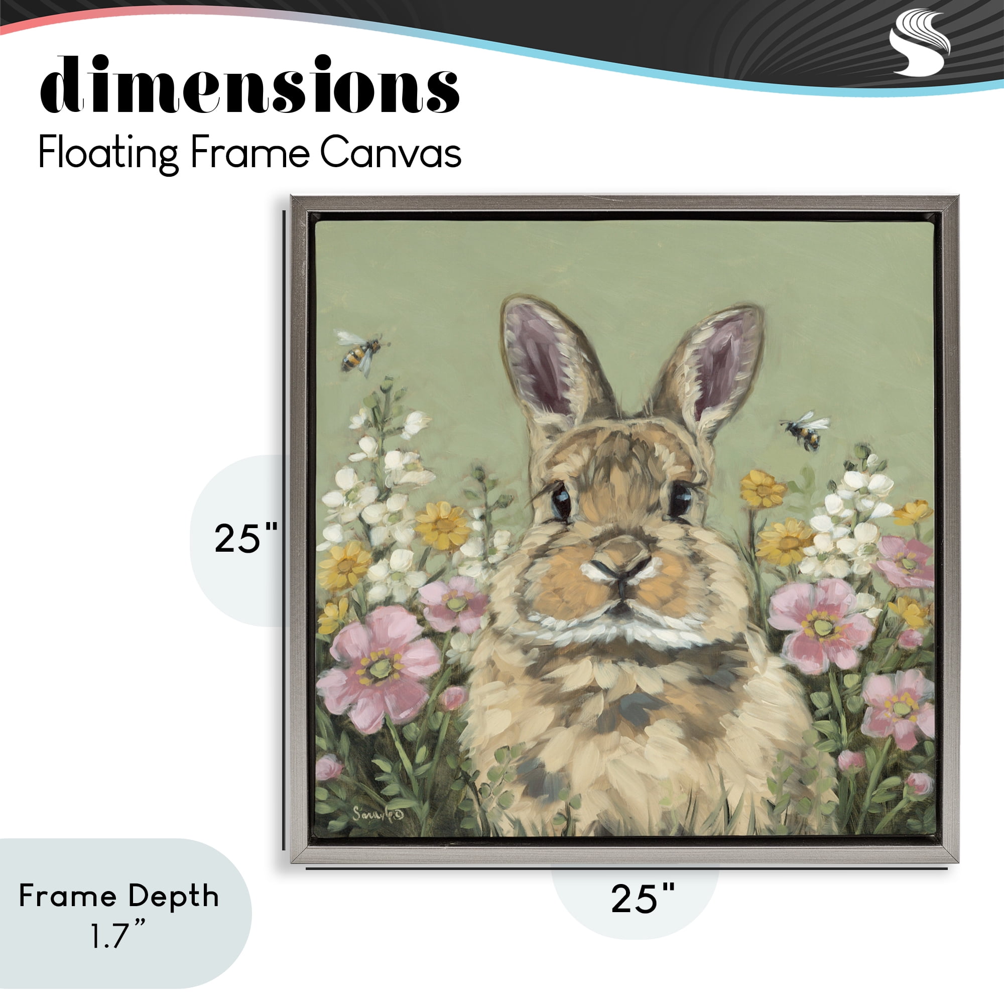 Stupell Industries Spring Abloom Rabbit Gray Framed Floater Canvas Wall Art, design by Sara G. Designs