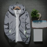 WREESH Mens Reflective Windbreaker Jacket Lightweight Zipper Hooded Jacket Fall Outdoor Running Jacket Suitable for Teen Gray