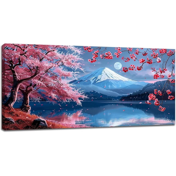 WFSposter-Japanese Cherry Blossom Large Wall Art Fuji Mountain Pictures Wall Decor Nature Canvas Landscape Painting Modern Artwork Home Decoration for Living Room Bedroom Office