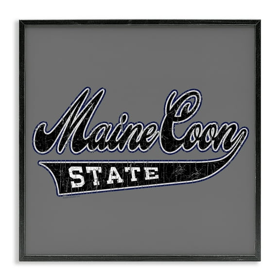 Stupell Industries Varsity Maine Coon State Novelty & Humor Painting Black Framed Art Print Wall Art, 12 x 12