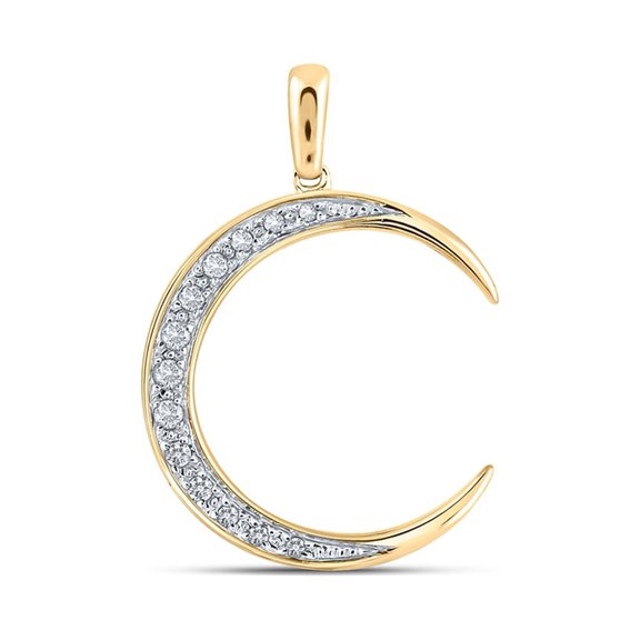 14kt Yellow Gold Womens Round Diamond Crescent Moon Pendant 1/6 Cttw