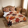 thumbnail image 2 of Erosebridal Plaid Leaves Full Size Bedding Sets 7 Pieces,Fall Checkered Full Size Bed in a Bag,Beige,Reversible, 2 of 6