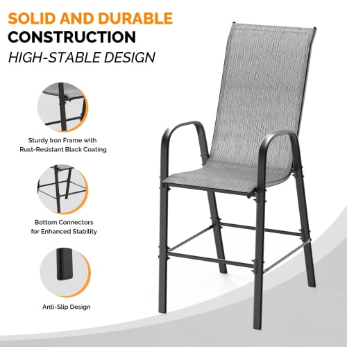 Ktaxon 2Pcs High Patio Outdoor Dining Chairs, Textilene Stackable Armrest Chairs Space Saving for Backyard Porch Garden - Silver Gray