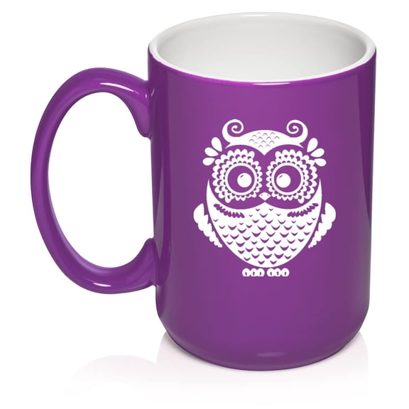 Owl Vintage Ceramic Coffee Mug Tea Cup Gift (15oz Purple)