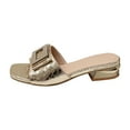 thumbnail image 4 of Womens Dress Slides Sandals 2025 Fashion Buckle Square Toe Chunky Low Heel Dressy Slippers for Ladies, 4 of 5