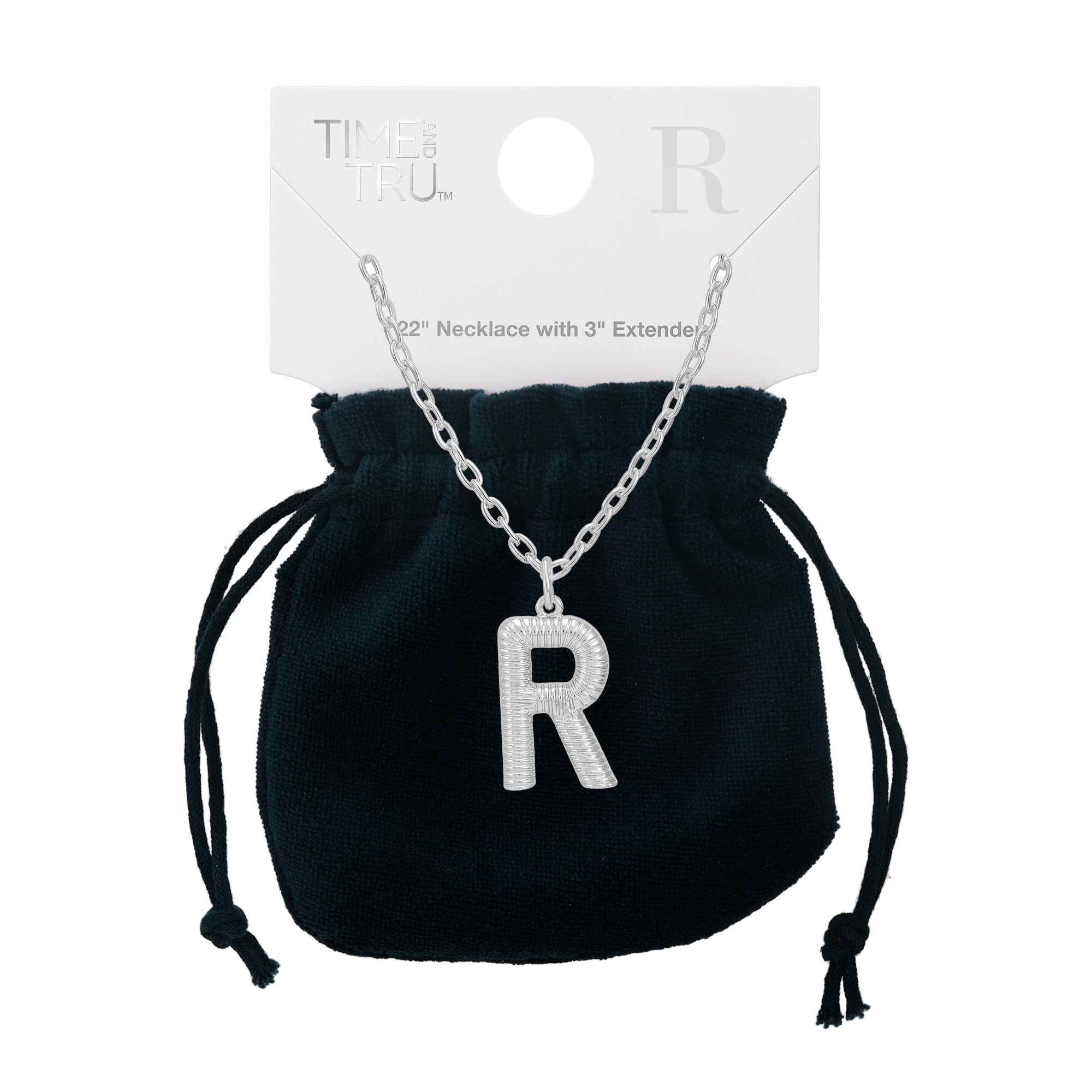 Time and Tru Women's Silvertone Initial R Necklace with Giftable Pouch
