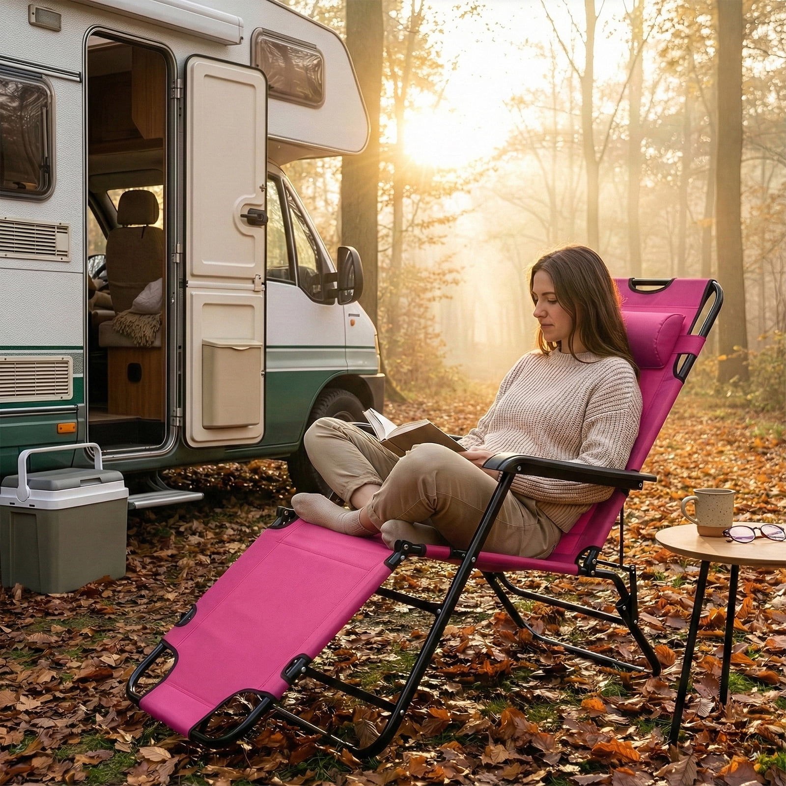 Dual Purpose Folding Recliner Chair, Premium Steel Tube Oxford Fabric Chair, Portable Space Saving Chair, Pink Multifunctional Chair for Indoor Outdoor Daily Use Gift