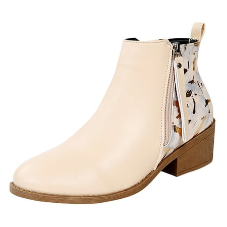 

Takeoutsome Women Leopard Zipper Heels Print Toe Short Round Shoes Booties Non Slip Women s Boots
