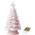 thumbnail image 1 of Sunlit Cordless Lighted Ceramic Christmas Tree Vintage Tabletop Christmas Decoration Pre-Lit Colorful Mini Light Bulbs 13" Traditional AA Battery Operated LED - Ombre Pink, 1 of 7