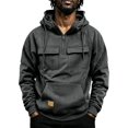 thumbnail image 2 of Fashion Streetwear Hooded Sweatshirt for Men, Casual Quarter Zip Pullover Hoodie,Fall Winter Utility Style Daily Outerwear Clothes with Pocket, Dark Gray L, 2 of 6
