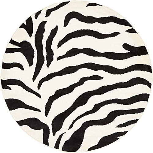 Unique Loom Wildlife Collection Animal Inspired with Zebra Design Area Rug, 4 ft x 4 ft, Ivory/Black