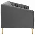 thumbnail image 3 of Modern Contemporary Urban Design Living Room Lounge Club Lobby Tufted Loveseat Sofa, Velvet Fabric Metal Steel, Grey Gray, 3 of 5