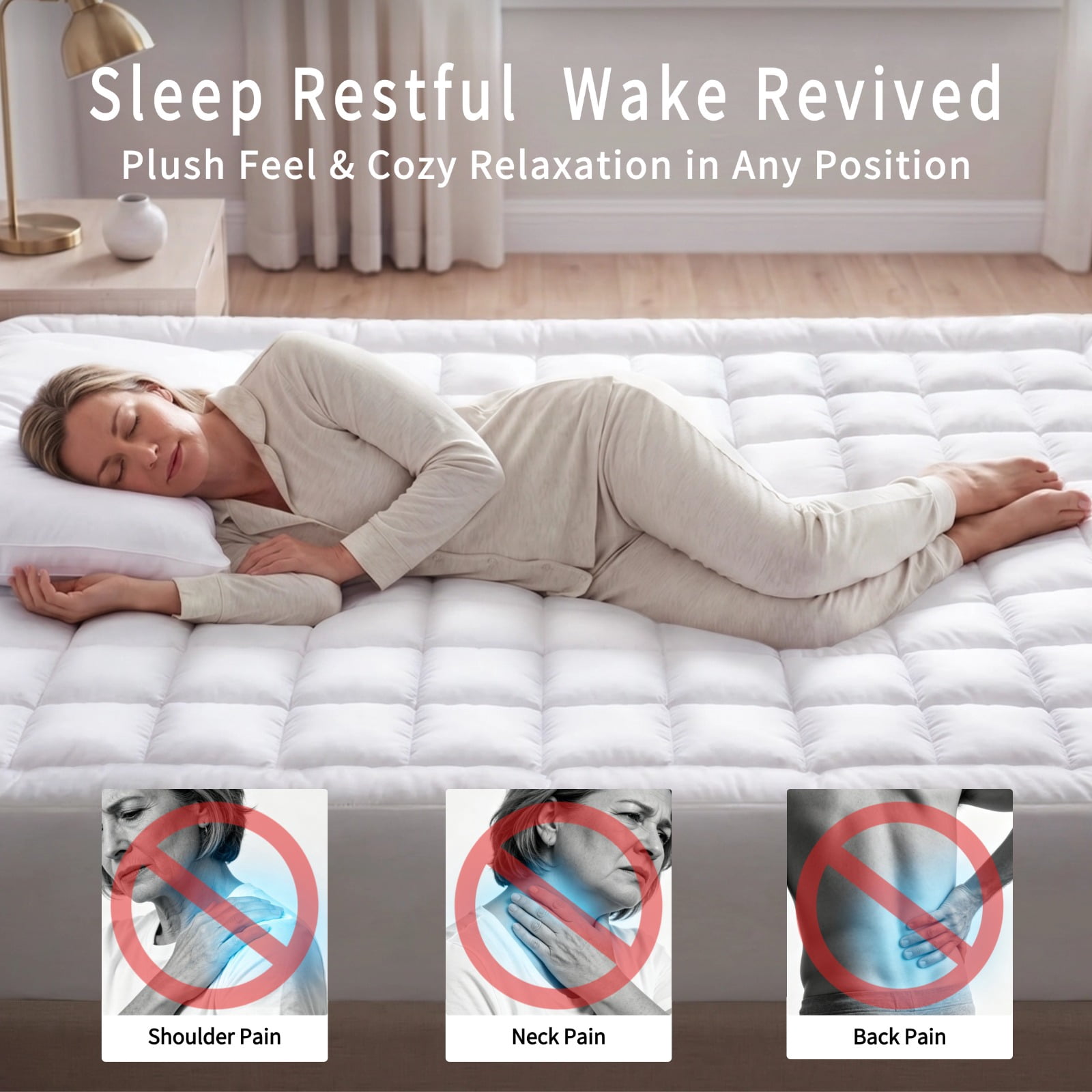 Queen Mattress Pad - Quilted Fitted Mattress Topper Protector, Soft Noiseless Pillow Top Cover with 8-21" Deep Pocket, Cooling Breathable 4D Spiral Fiber 60x80" White, Basic Plush (130 GSM)