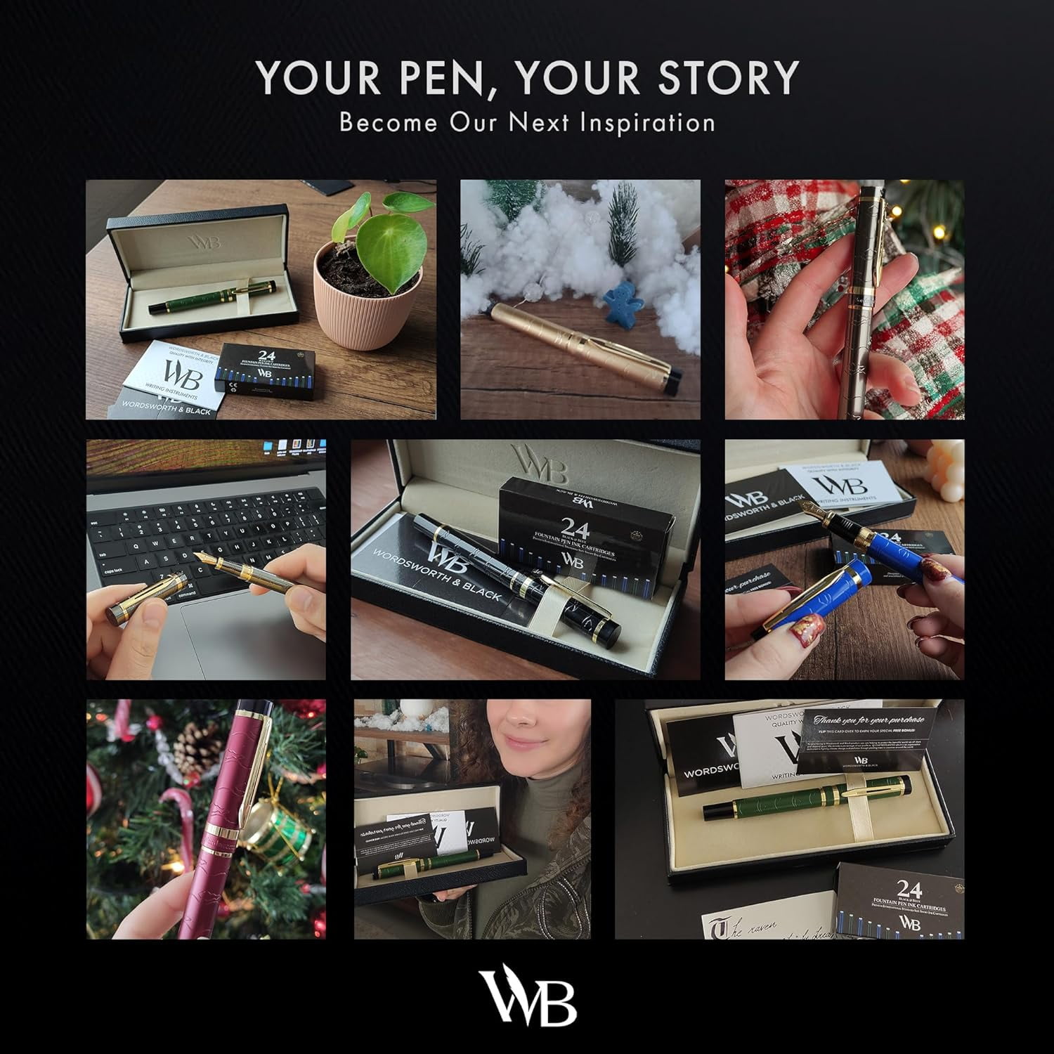 Wordsworth & Black Primori Fountain Pen Set [Green Gold]; Medium Nib, Gift Case, 24 Ink Cartridges, Refill Converter, Manual; Journaling, Calligraphy, Smooth Writing Pens; Left and Right Handed