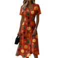 thumbnail image 2 of Women's Halloween Themed Casual Dress V Neck Short Sleeve Flowy Wrap Sundress Halloween Print Fashion Halloween Outfit Daily Beach Costume, 2 of 5