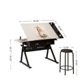 thumbnail image 6 of adjustable drawing drafting table desk with 2 drawers for home office and school with stool(white), 6 of 13