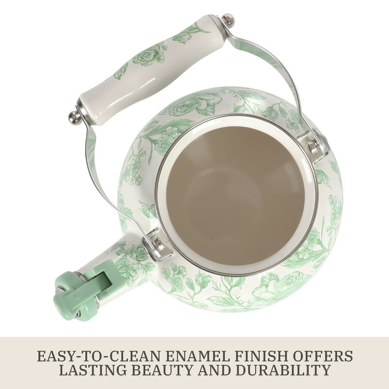 The Pioneer Woman Agatha Enamel on Steel 2.0-Quart Whistling Tea Kettle Pot,  Green - Walmart.com