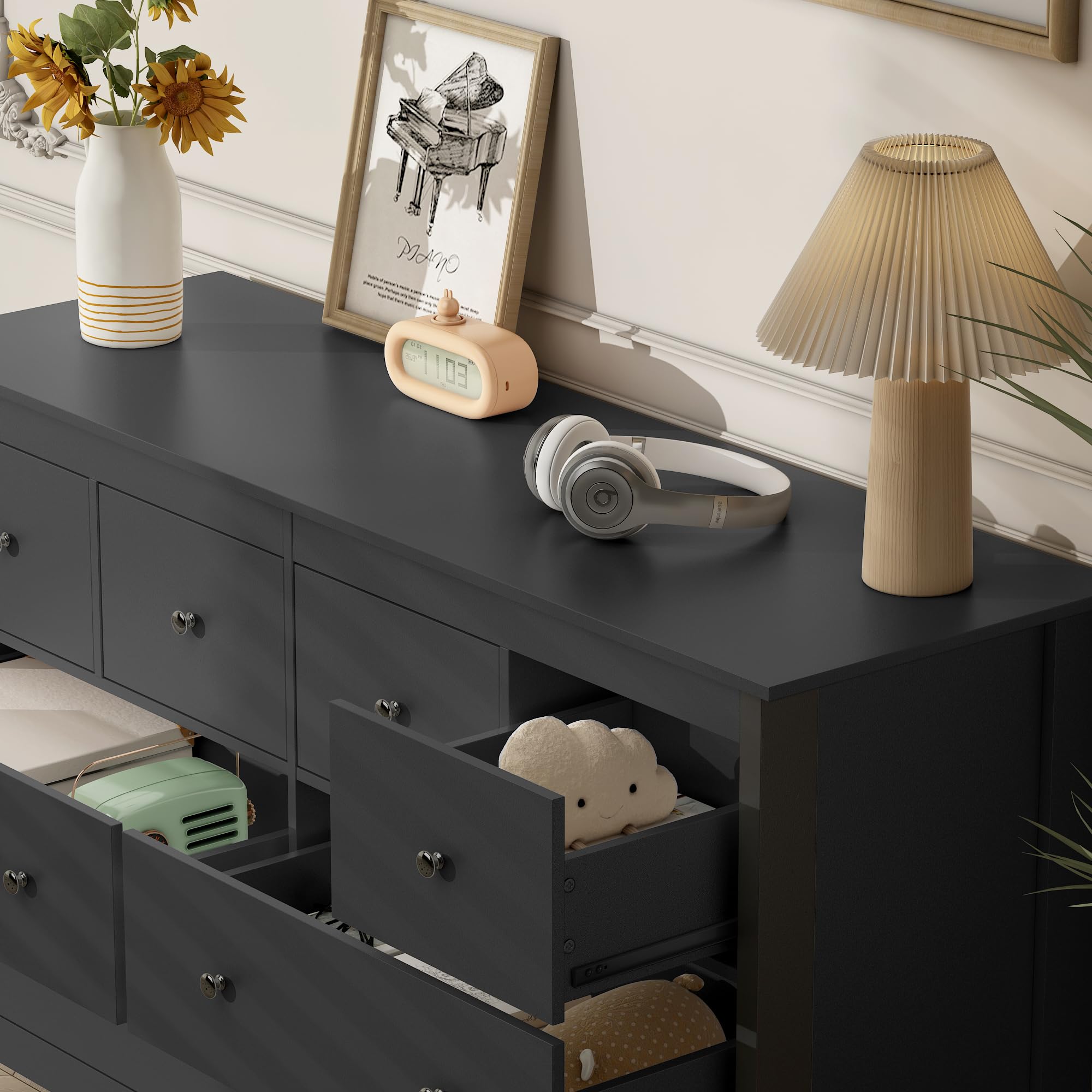 Black Dresser, Cuoote 8 Drawer Dresser for Bedroom, 50 Inch Wide Modern Chest of Drawers, Tall Bedroom Furniture Storage Organizer
