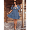 thumbnail image 5 of Women's Boho Western Floral Embroidered V Neck Flutter Sleeve Mini Dress, 5 of 6