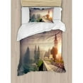 thumbnail image 3 of Landscape Duvet Cover Set, Majestic Foggy Morning Scene Triglav National Park Mountain Valley Dramatic View, Decorative 3 Piece Bedding Set with 2 Pillow Shams, Queen Size, Beige Grey, by Ambesonne, 3 of 3