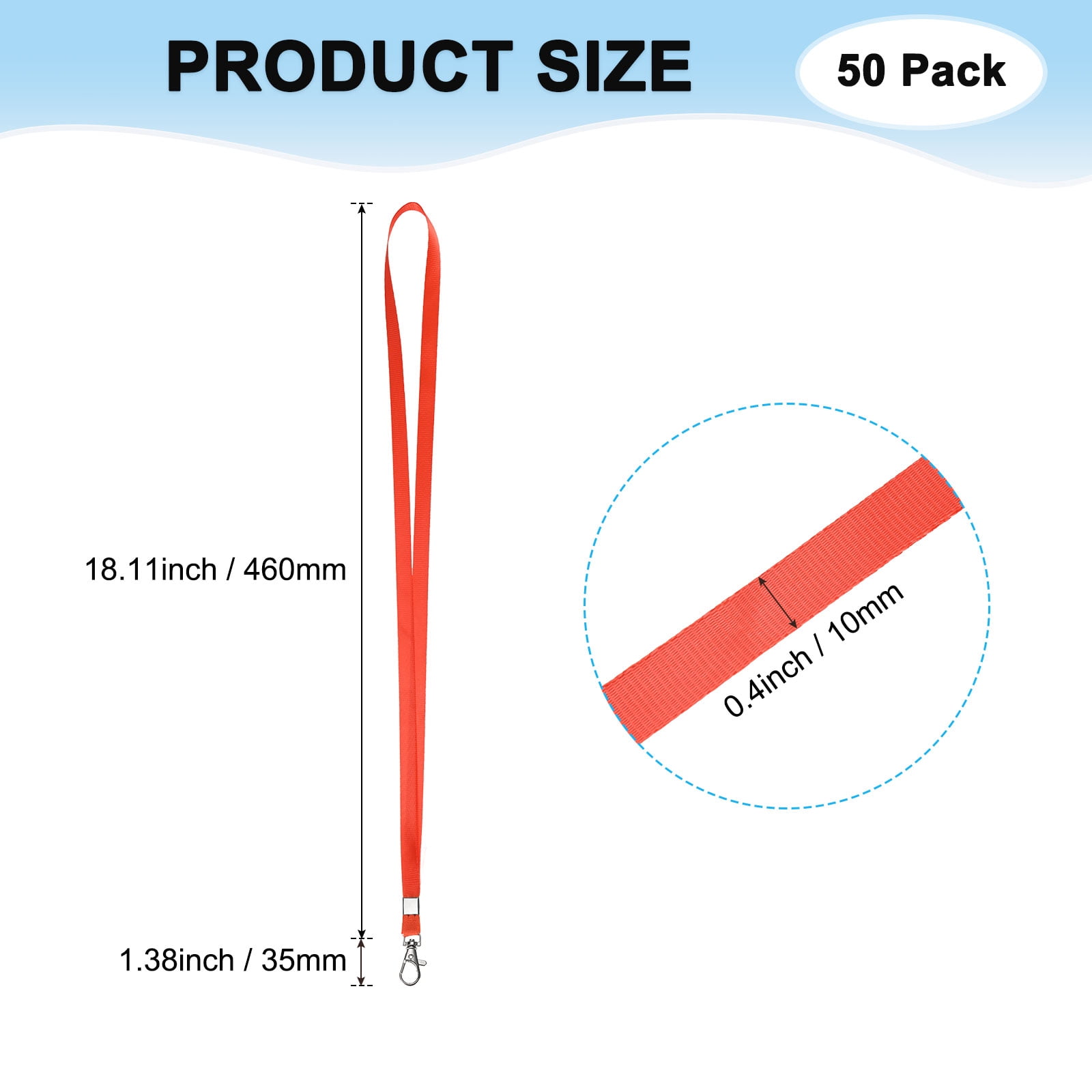 Uxcell 50-Pack Lanyards for ID Badges, Red 0.4 in Wide Keychain Flat Neck Lanyard Strap with Swivel Hook Clip ID Holder Folder