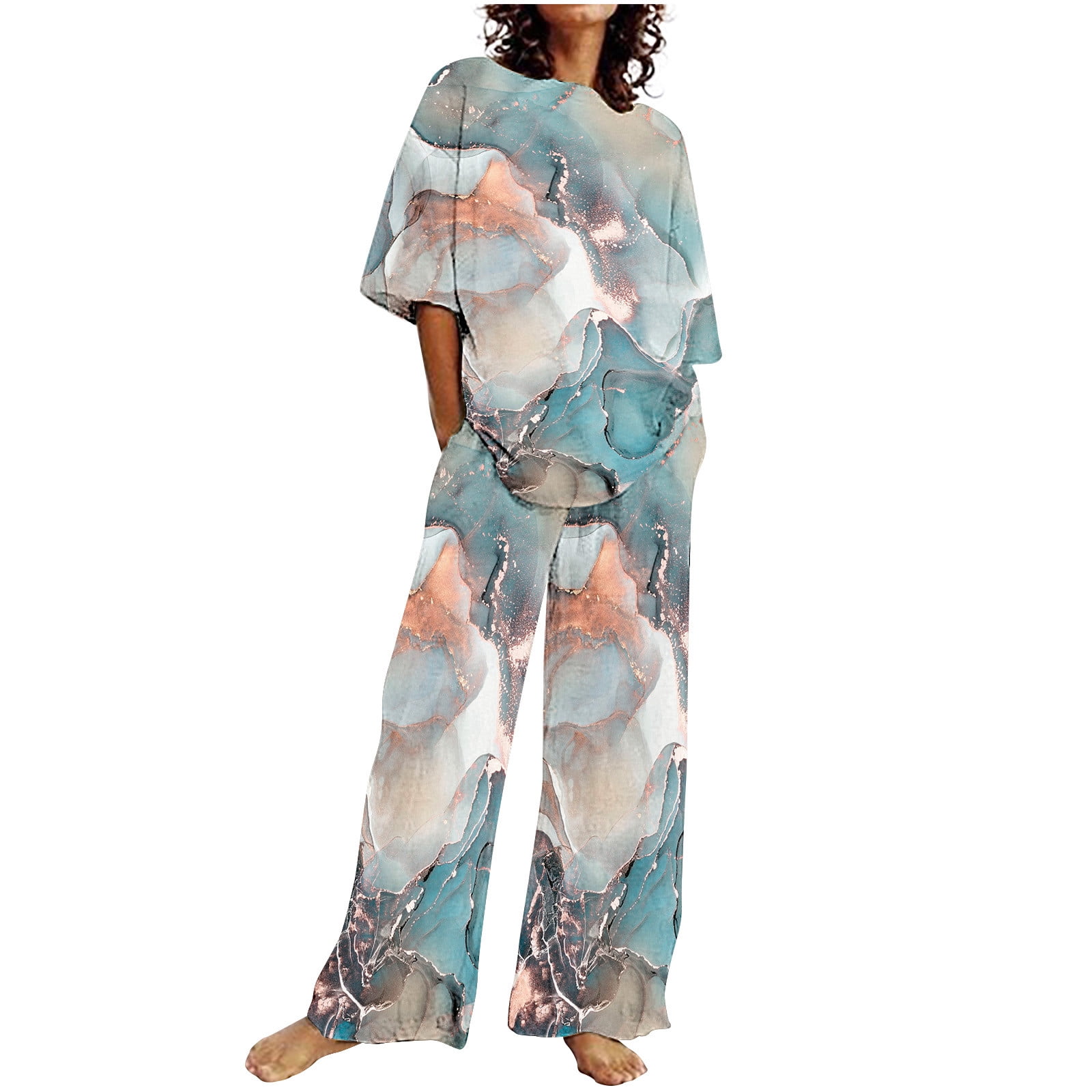 DTBPRQ Women's Plus Size Loungewear Sleepwear Summer Casual Floral 2 ...