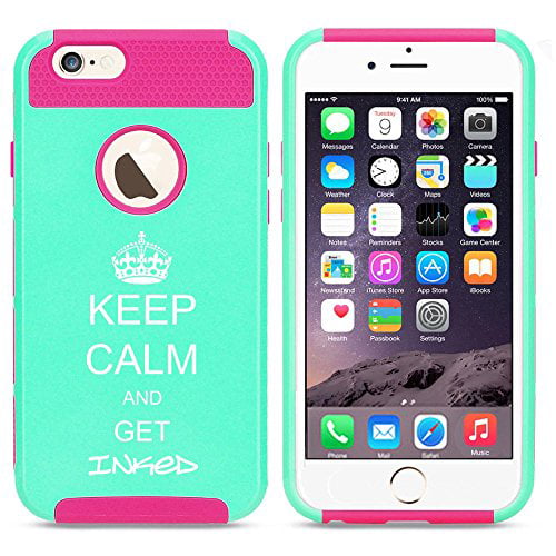 Apple iPhone 5 5s Shockproof Impact Hard Case Cover Keep Calm And Get Inked Tattoo (Light Blue-Hot Pink),MIP