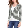 thumbnail image 3 of MODA NOVA Juniors Notched Lapel Button Decor Thin Striped Blazer Gray M, 3 of 6