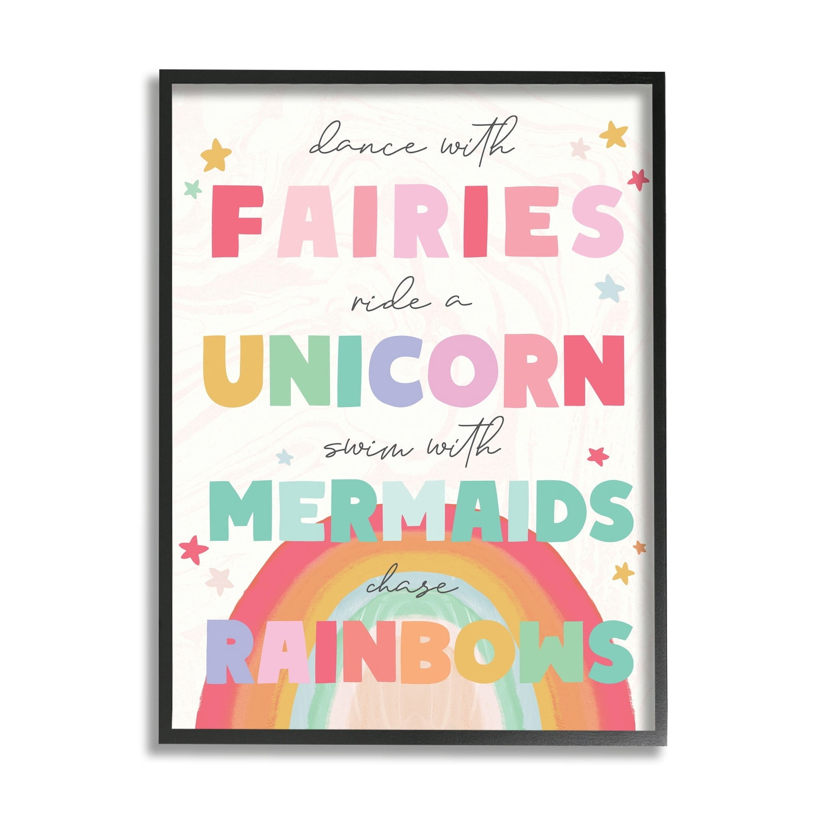 Stupell Industries Fairies Unicorns Mermaids and Rainbows Whimsical Design Black Framed, 24 x 30, Design by Daphne Polselli