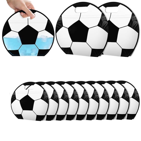 10 Pack Soccer Snack Bags with Handles, Soccer Team Parties Celebrations, Reusable Sealed Candy Bag, Football Ball Design Reusable Plastic Treat Bags for Team, Candy, Cookies, Party