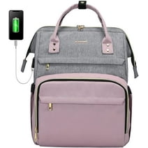 Lovevook Laptop Bag 15.6",Women Work Computer Bag Teacher Nurse Backpack Purse with USB,Waterproof Travel Backpack College Bookbag(Grey-Light Purple)