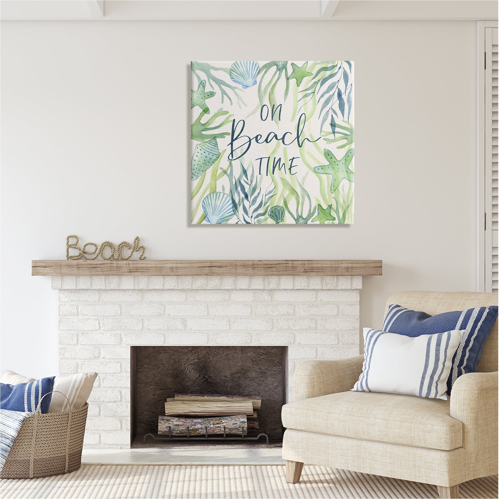 Stupell Industries Beach Time Phrase Animals & Insects Painting Gallery Wrapped Canvas Art Print Wall Art, 30 x 30