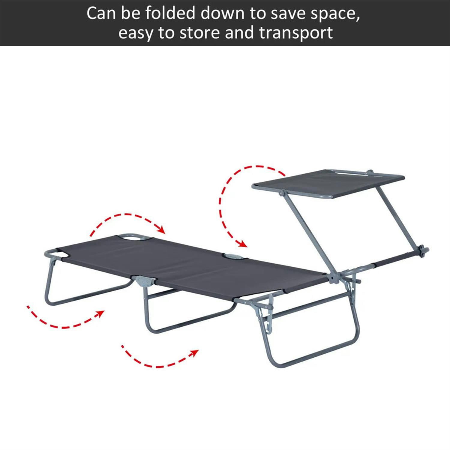Demi Bonn Outdoor Folding Chaise Lounge, Collapsible Beach Tanning Seat Chair with Sun Protection, Portable Poolside Relaxation for Beach, Yard, Patio, Gray