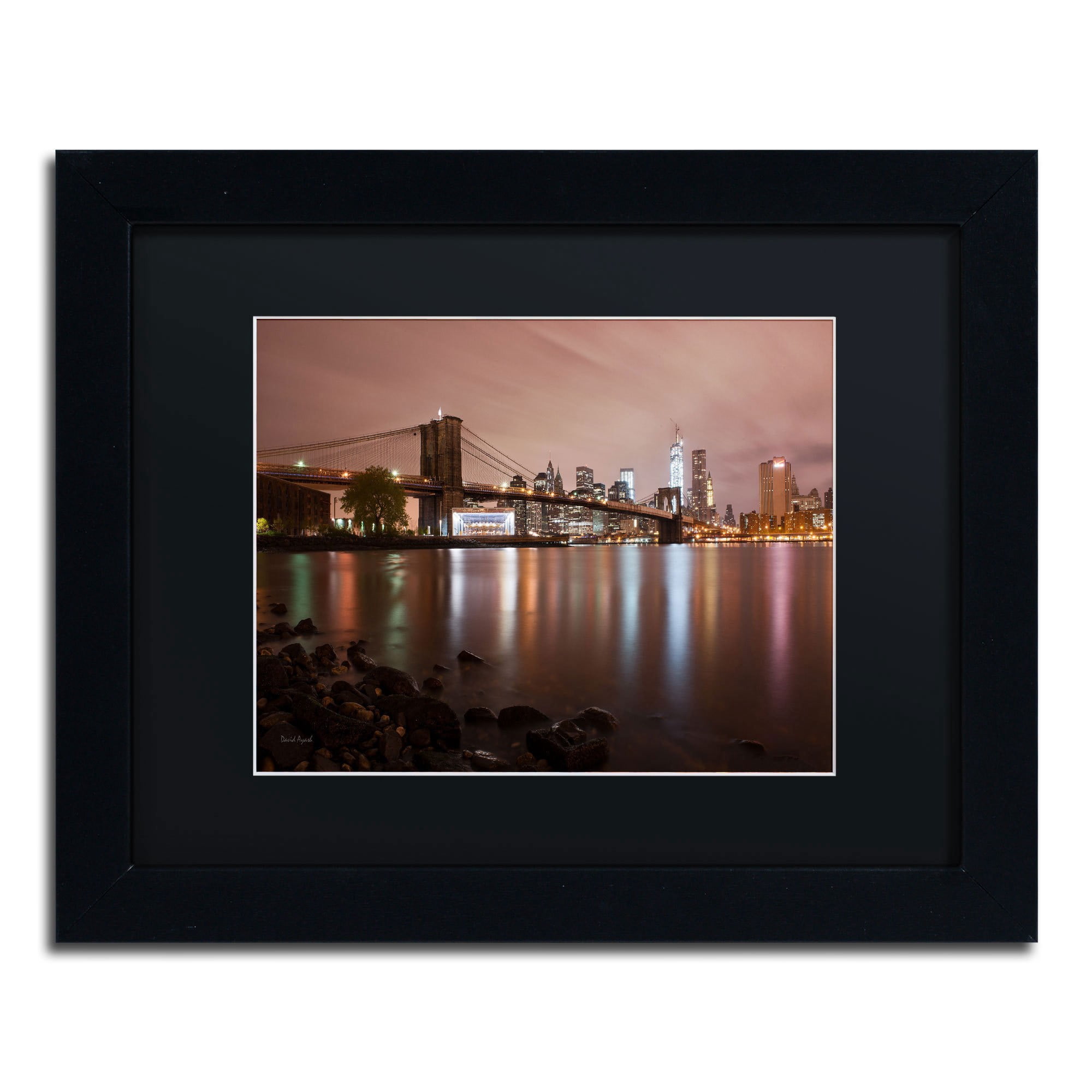 Trademark Fine Art "Jane's Carousel, Brooklyn Bridge - COLOR" Canvas Art by David Ayash, Black Matte, Black Frame