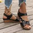 thumbnail image 5 of Summer Sandals for Women with Arch Support Boho Open Toe Slip-On Comfortable Wedge Thick-Soled Sandals Slippers for Women Beach Vacation Holiday Vintage Fashion Black 7, 5 of 9