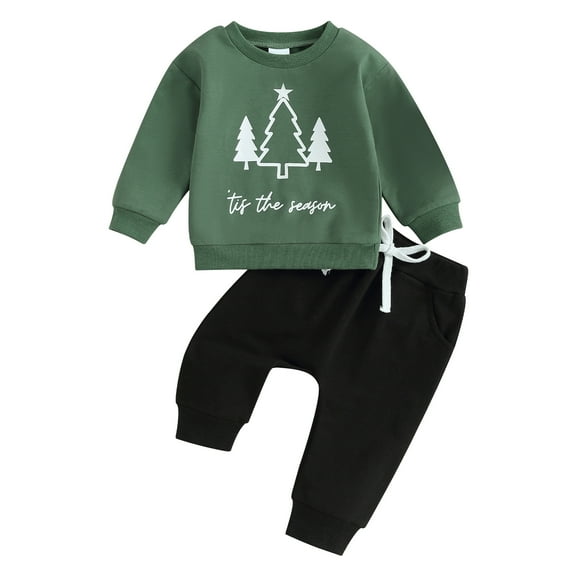 Autumn Baby Boys Christmas Clothes Sets 3M 6M 12M 18M 24M 3Y Xmas Tree Letter Print Sweatshirt and Pants Set