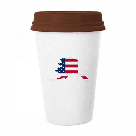 

Map Stars Stripes Flag Shape Alaka USA Mug Coffee Drinking Glass Pottery Cerac Cup Lid